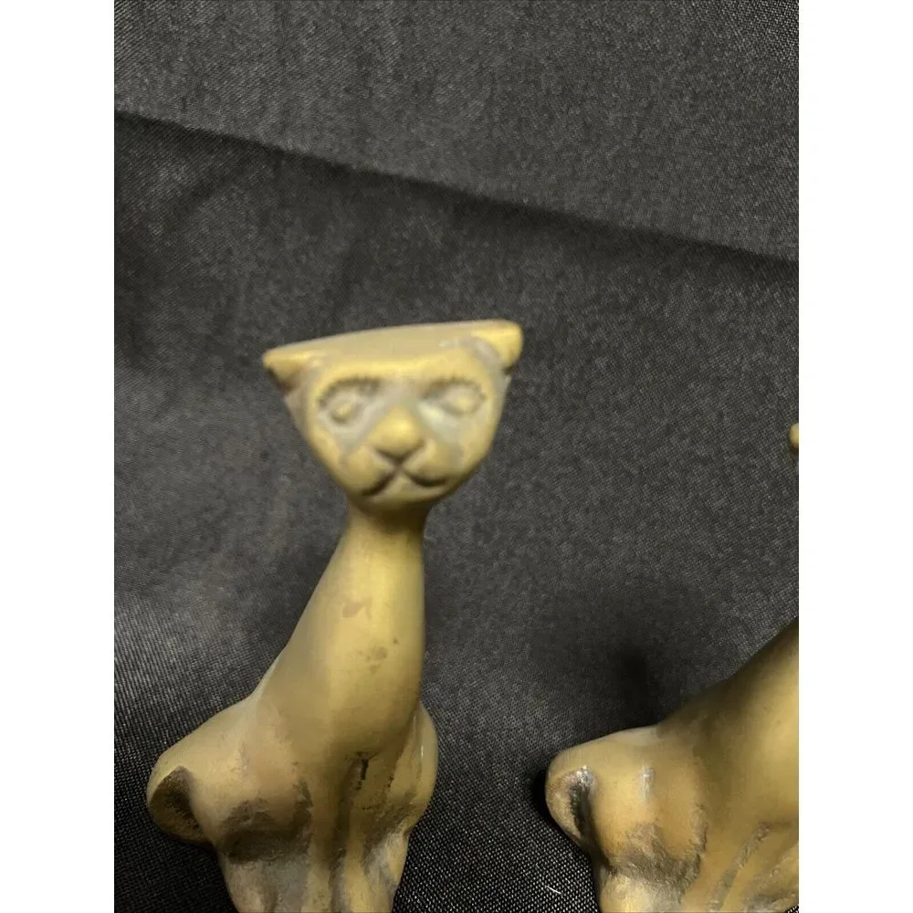 Vintage Mid Century Modern Solid Brass Pair of Cat Figurines 3.5